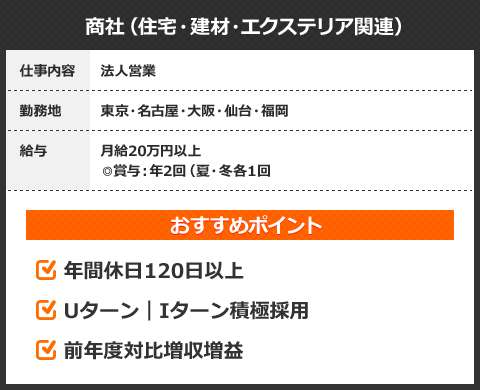商社(住宅・建材・エクステリア関連)(医薬品・化粧品・医療機器関連)(OA関連)